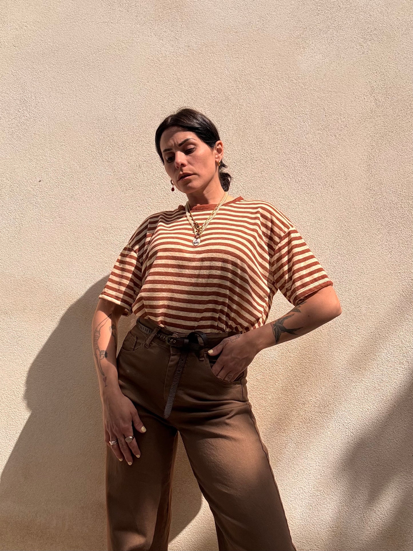 T-shirt misto Lino a righe