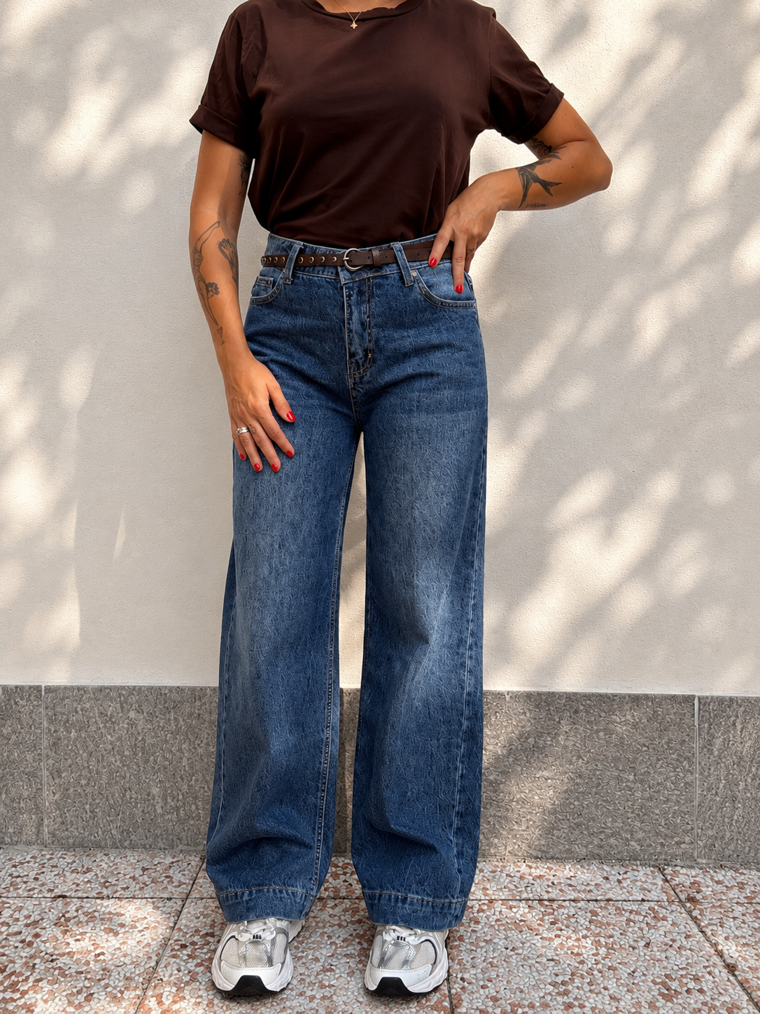 Denim palazzo con cinitura