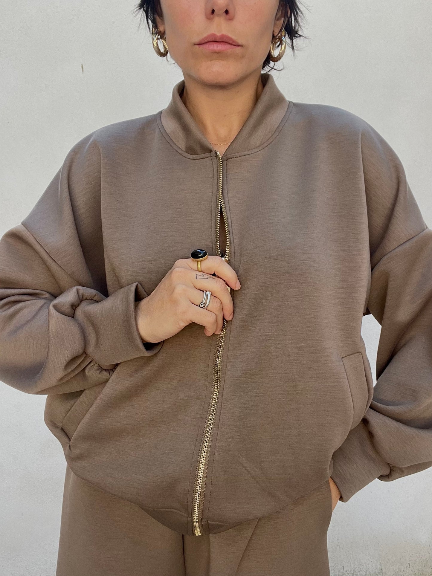 Felpa Grazia zip Fango