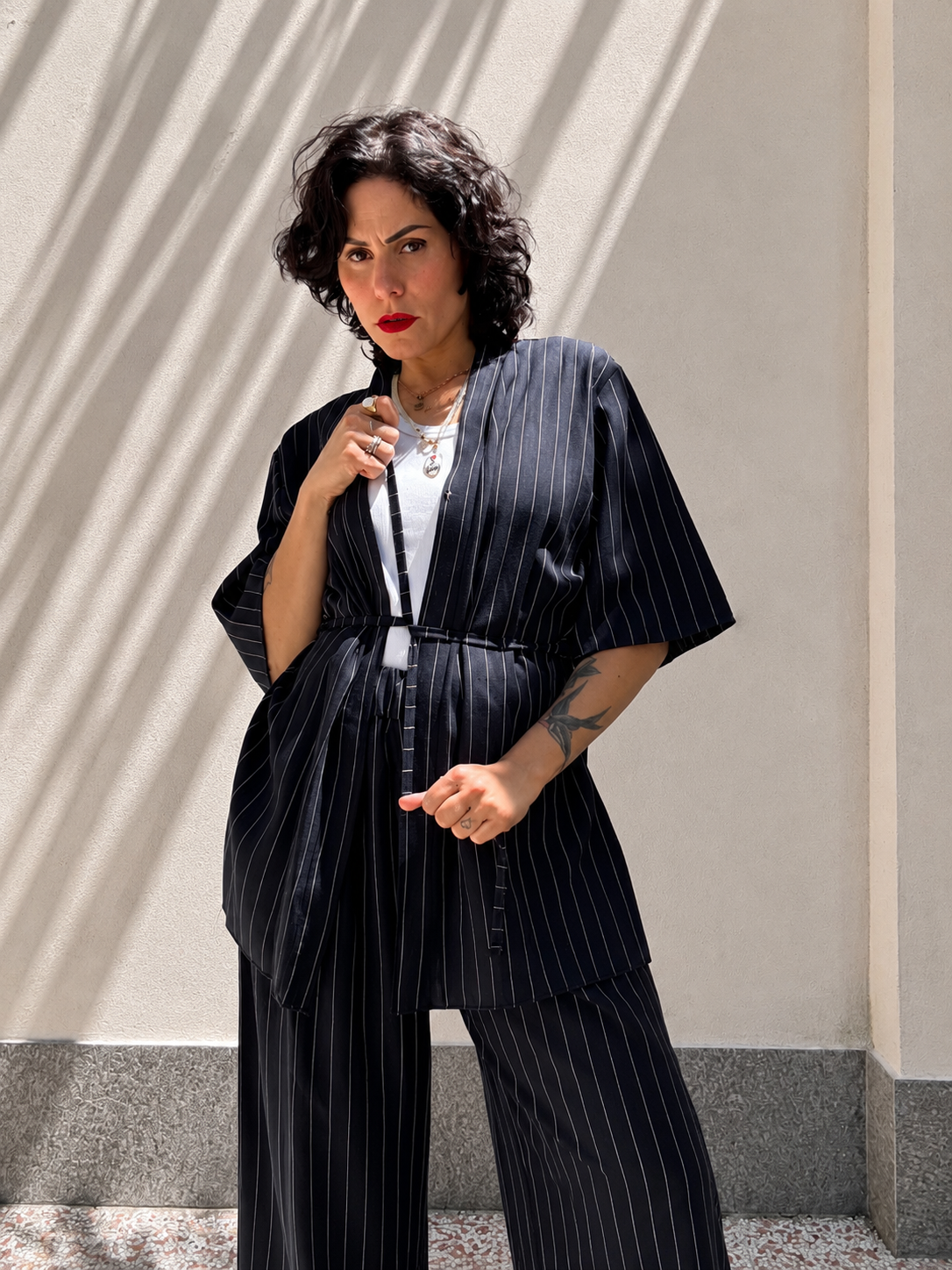 Coordinato Gessato Blu Navy