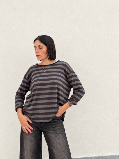 Girocollo Striped Marrone&grigia
