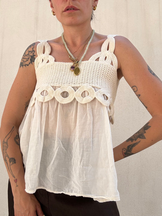 Top Crochet Boho Crema