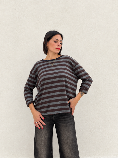 Girocollo Striped Marrone&grigia