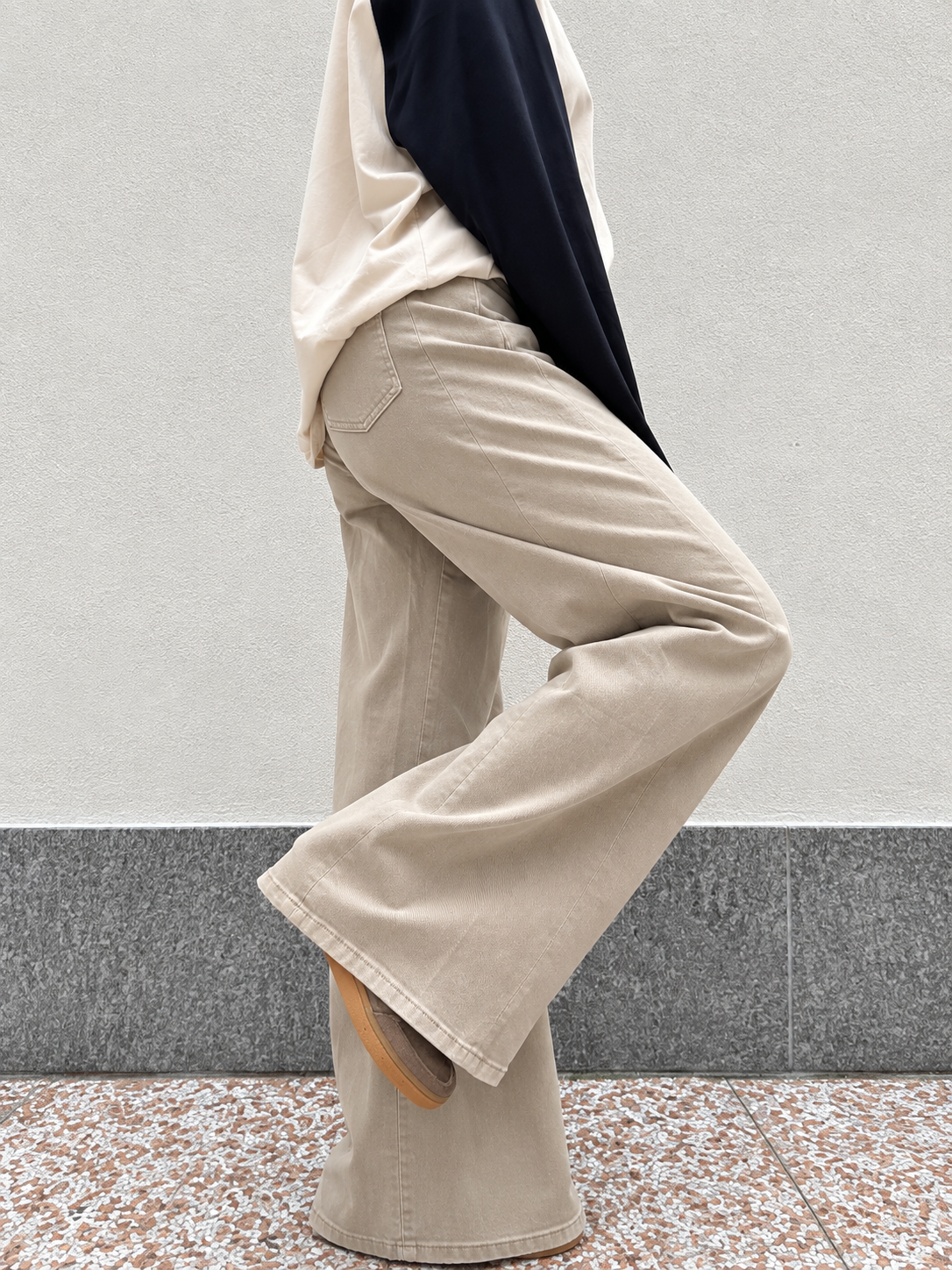 Jeans Wide Leg Beige