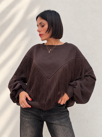 Felpa Frange Western Marrone