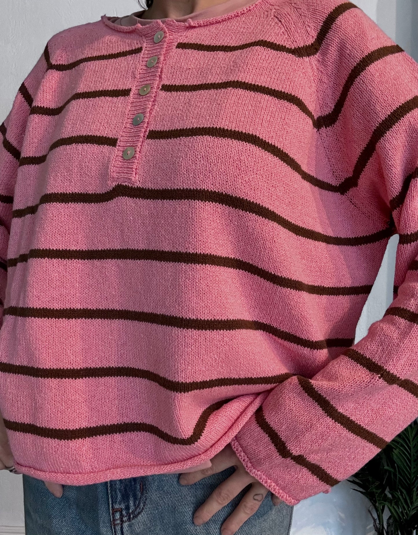 Maglia a righe con bottoni Rosa