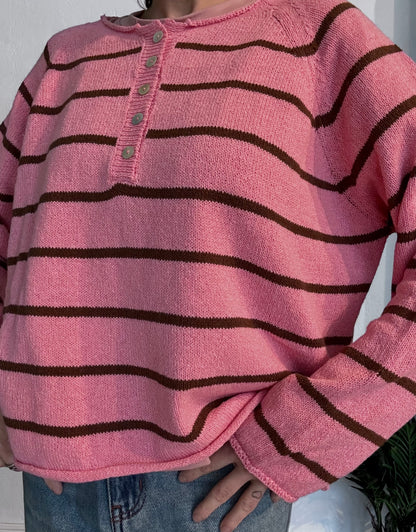 Maglia a righe con bottoni Rosa