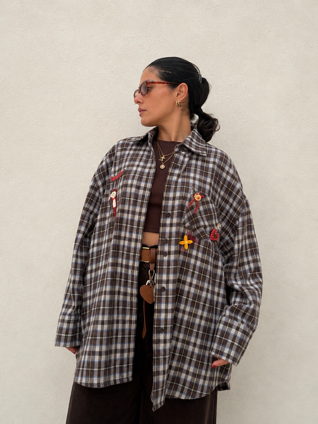 Camicia Tartan Charms Marrone