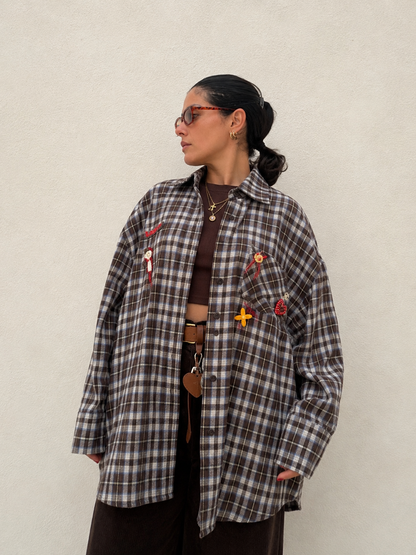 Camicia Tartan Charms Marrone