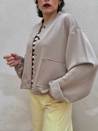 Bomber in scuba con tasche Tortora