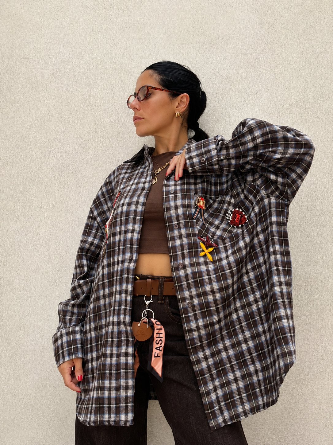 Camicia Tartan Charms Marrone