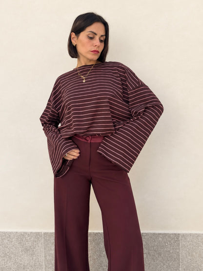Maglia oversize rigata Chocolate & Red