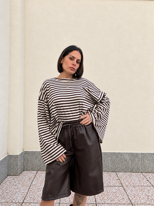 Maglia Manica ampia Righe Bianco&marrone