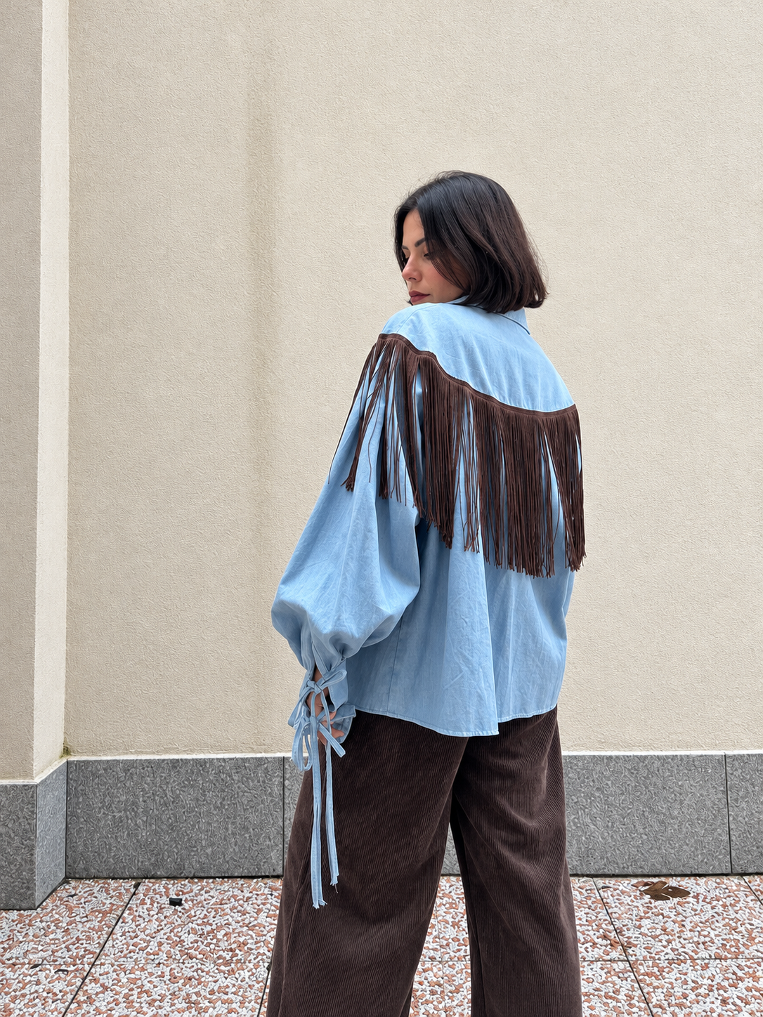 Camicia in cotone con frange