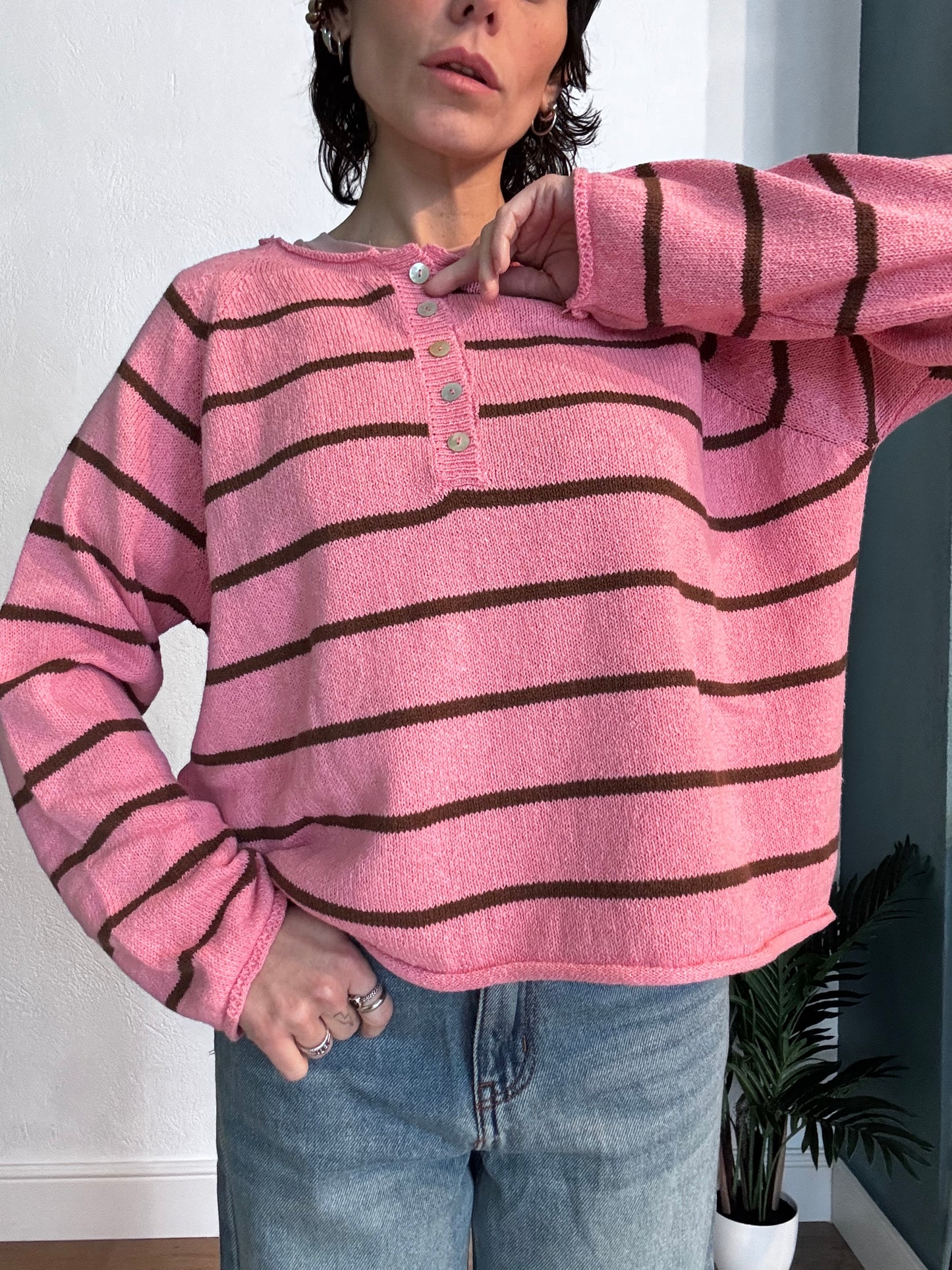 Maglia a righe con bottoni Rosa