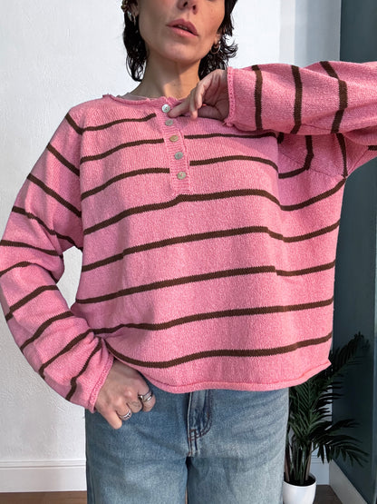 Maglia a righe con bottoni Rosa